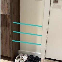 Photo of the spot with lines to represent shelves.